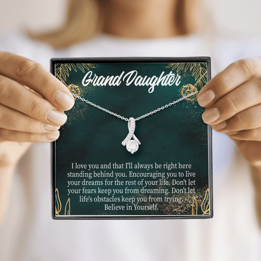 To My Granddaughter Believe in Yourself Alluring Ribbon Necklace Message Card-Express Your Love Gifts
