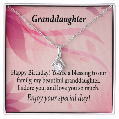 To My Granddaughter Birthday Granddaughter Alluring Ribbon Necklace Message Card-Express Your Love Gifts
