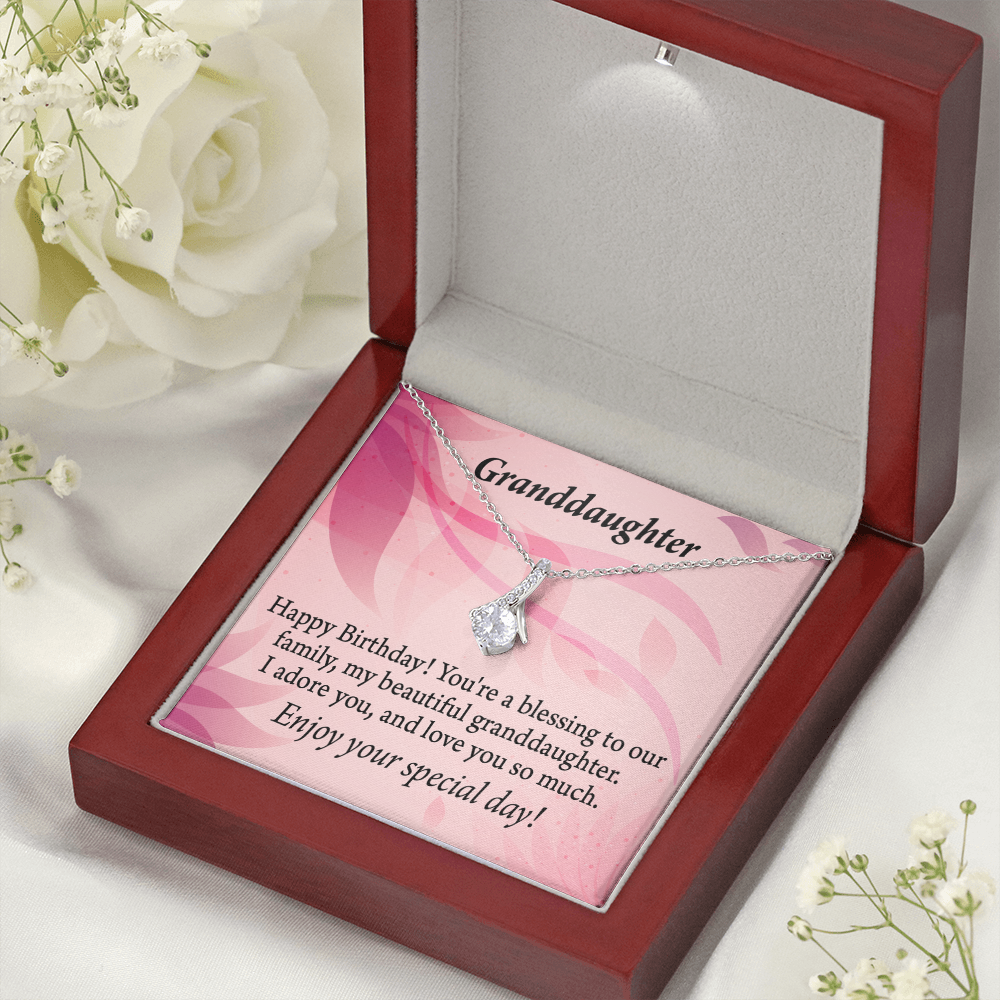 To My Granddaughter Birthday Granddaughter Alluring Ribbon Necklace Message Card-Express Your Love Gifts