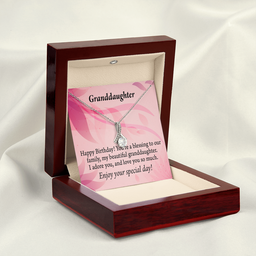 To My Granddaughter Birthday Granddaughter Alluring Ribbon Necklace Message Card-Express Your Love Gifts