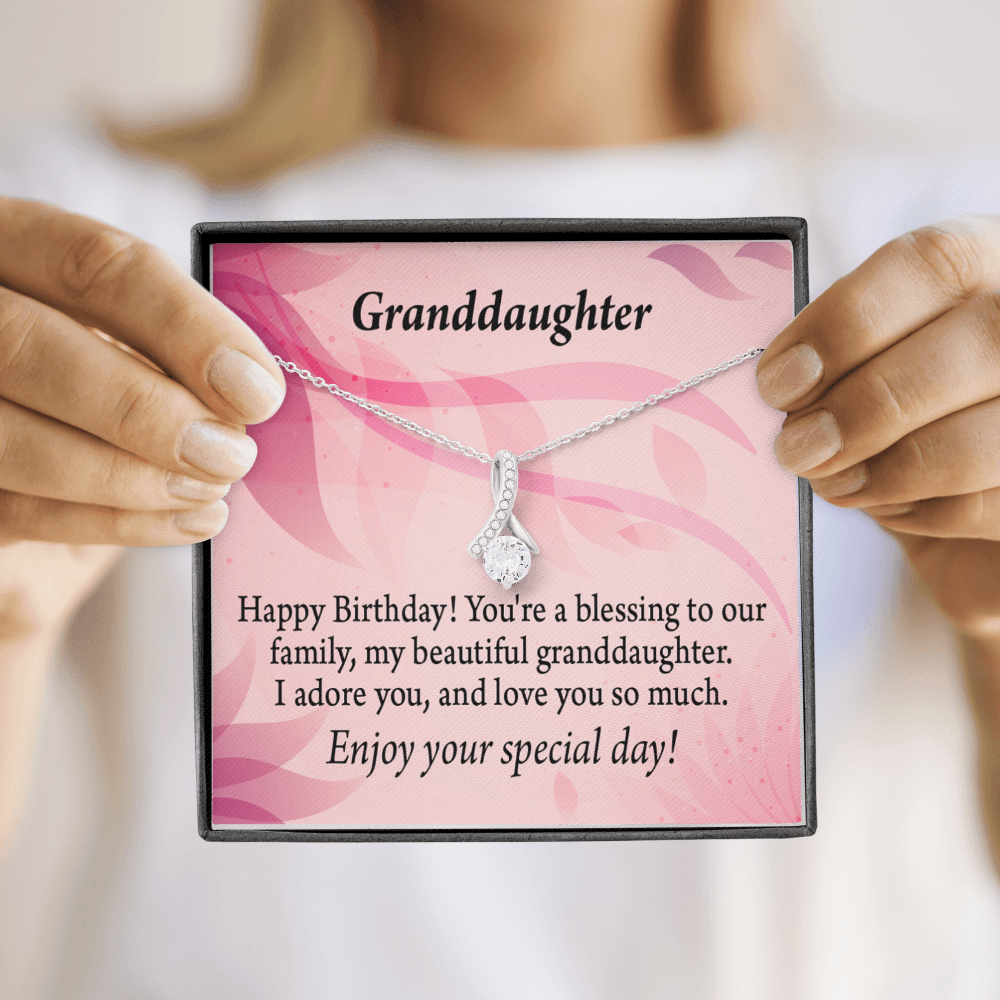To My Granddaughter Birthday Granddaughter Alluring Ribbon Necklace Message Card-Express Your Love Gifts