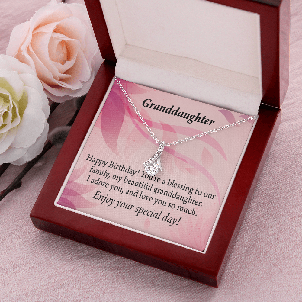 To My Granddaughter Birthday Granddaughter Alluring Ribbon Necklace Message Card-Express Your Love Gifts