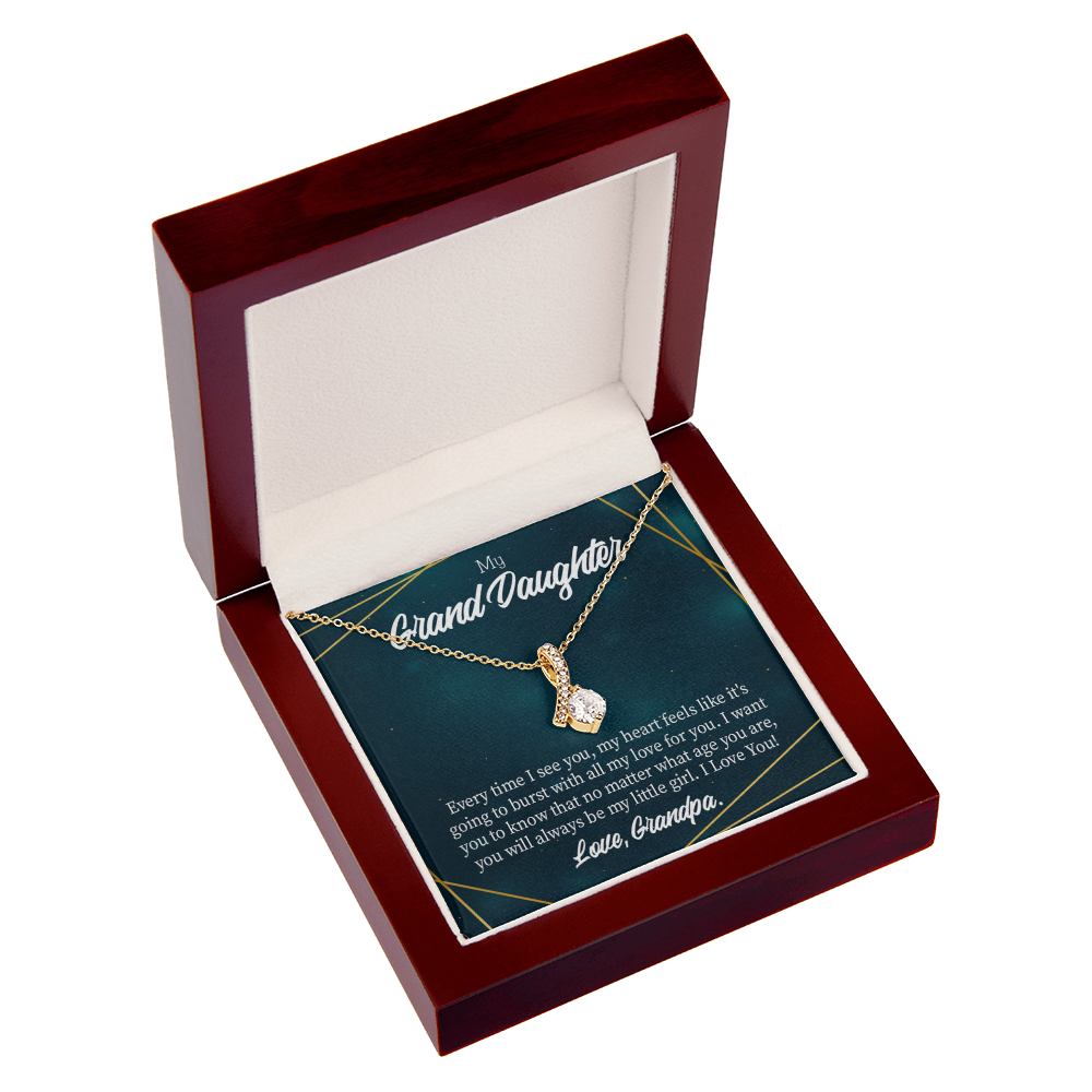 To My Granddaughter Every time Grandpa sees You Alluring Ribbon Necklace Message Card-Express Your Love Gifts
