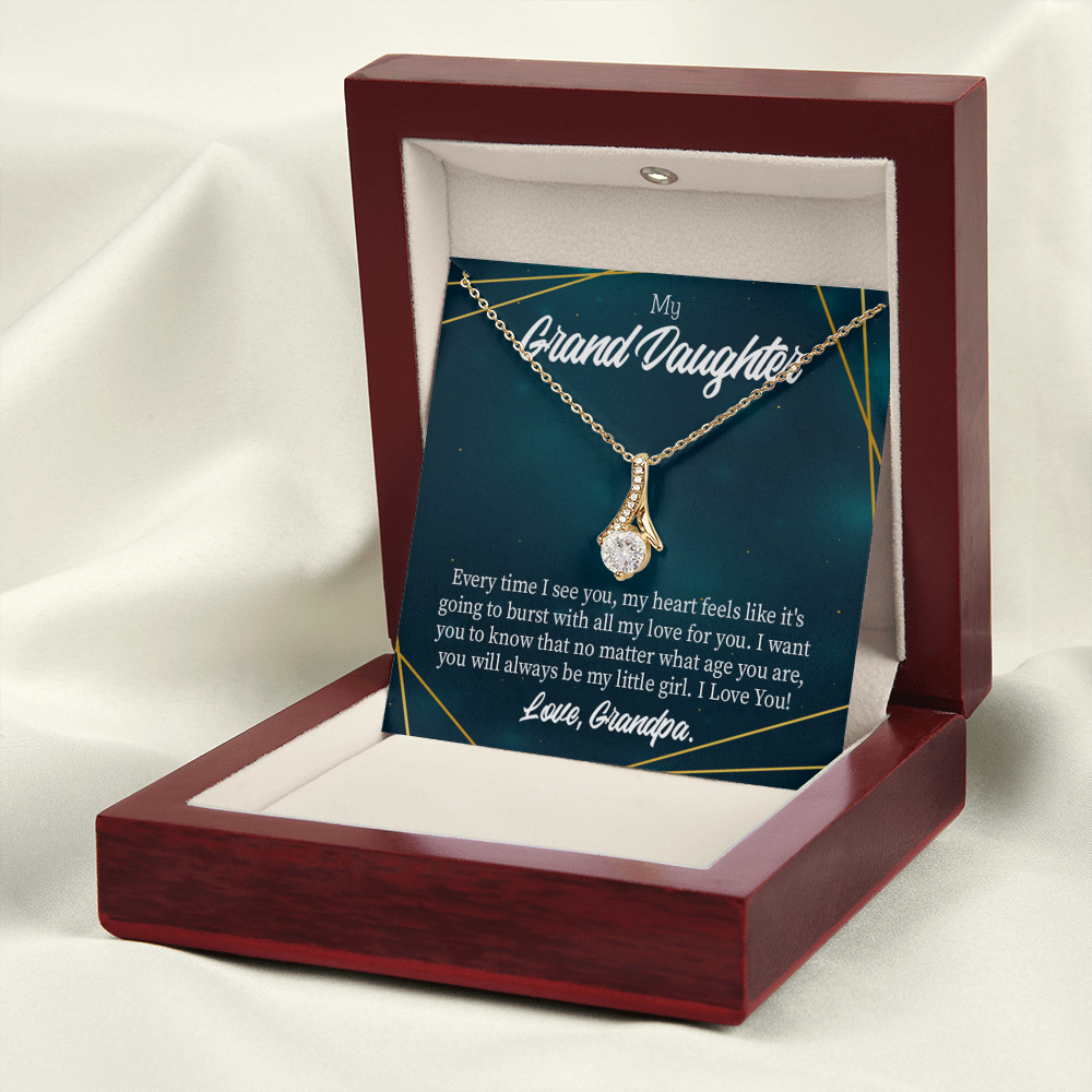 To My Granddaughter Every time Grandpa sees You Alluring Ribbon Necklace Message Card-Express Your Love Gifts