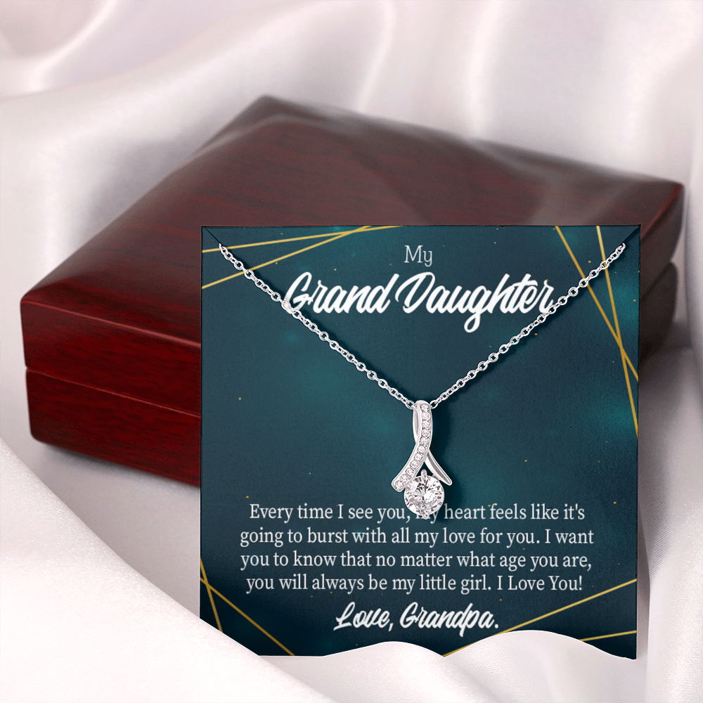 To My Granddaughter Every time Grandpa sees You Alluring Ribbon Necklace Message Card-Express Your Love Gifts