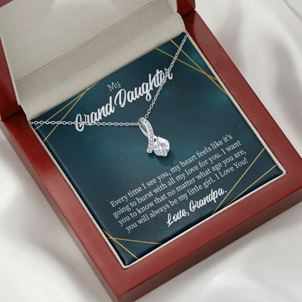 To My Granddaughter Every time Grandpa sees You Alluring Ribbon Necklace Message Card-Express Your Love Gifts