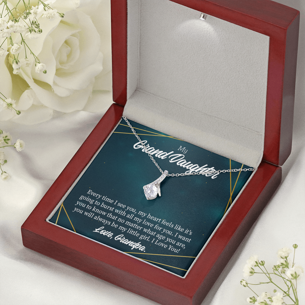 To My Granddaughter Every time Grandpa sees You Alluring Ribbon Necklace Message Card-Express Your Love Gifts
