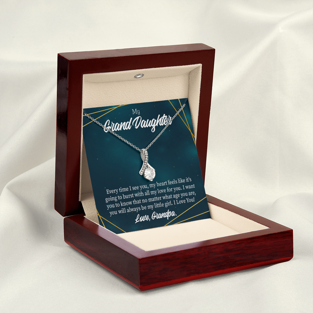 To My Granddaughter Every time Grandpa sees You Alluring Ribbon Necklace Message Card-Express Your Love Gifts