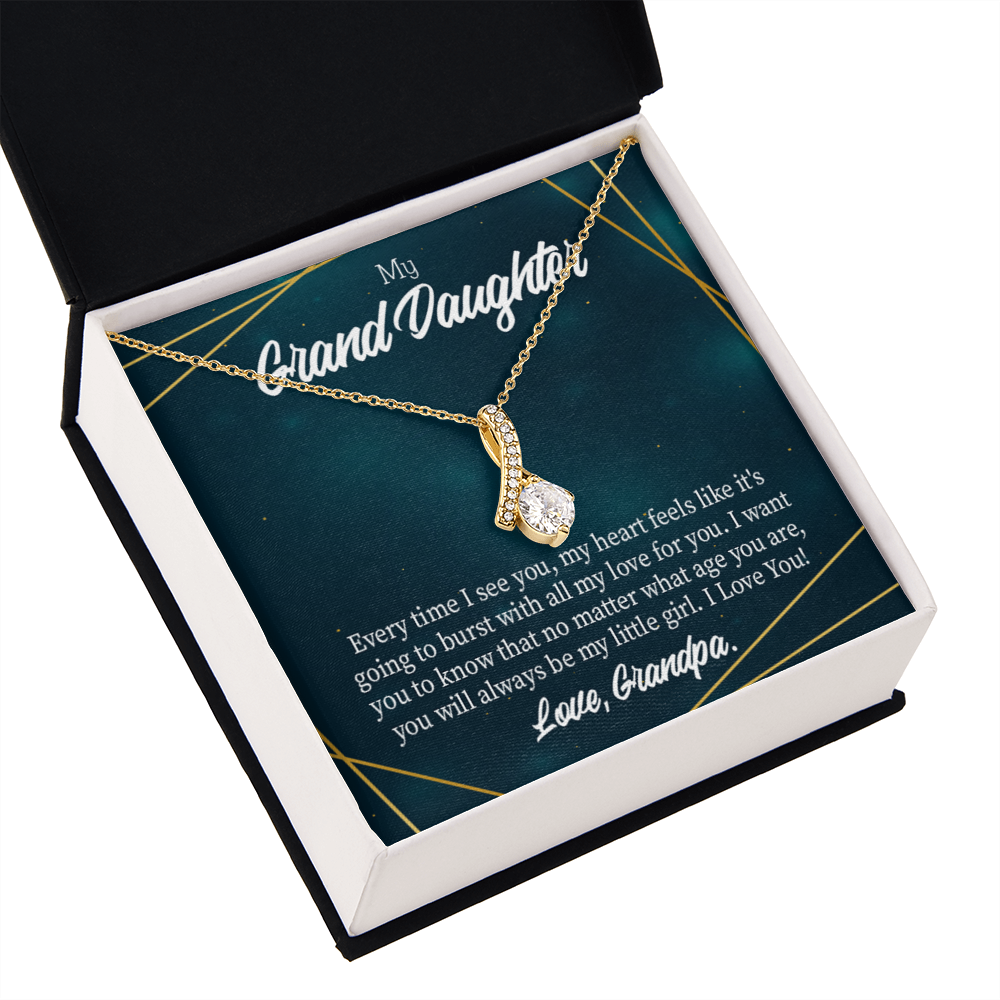 To My Granddaughter Every time Grandpa sees You Alluring Ribbon Necklace Message Card-Express Your Love Gifts