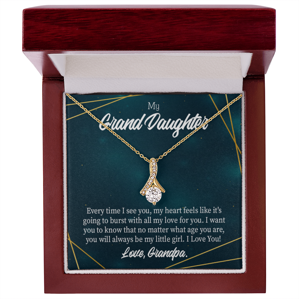 To My Granddaughter Every time Grandpa sees You Alluring Ribbon Necklace Message Card-Express Your Love Gifts