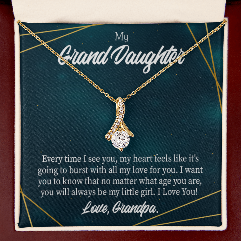 To My Granddaughter Every time Grandpa sees You Alluring Ribbon Necklace Message Card-Express Your Love Gifts