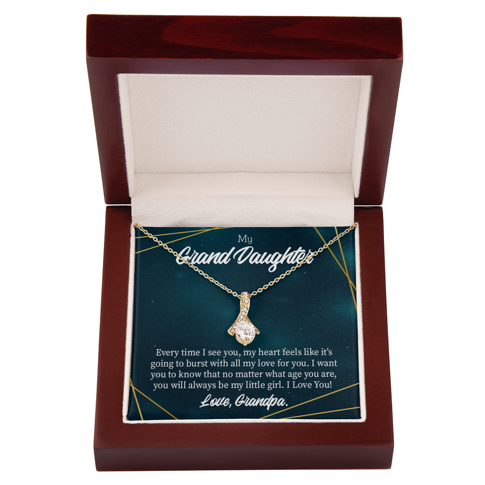 To My Granddaughter Every time Grandpa sees You Alluring Ribbon Necklace Message Card-Express Your Love Gifts