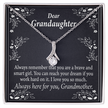 To My Granddaughter For Brave and Smart Granddaughter Alluring Ribbon Necklace Message Card-Express Your Love Gifts