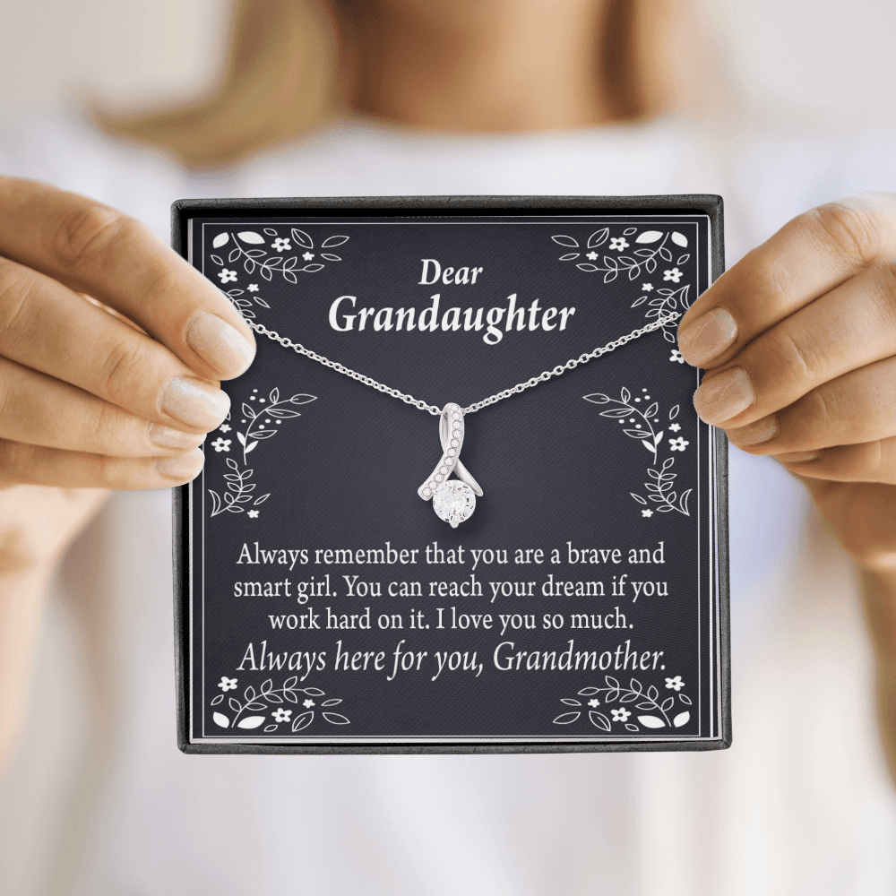 To My Granddaughter For Brave and Smart Granddaughter Alluring Ribbon Necklace Message Card-Express Your Love Gifts
