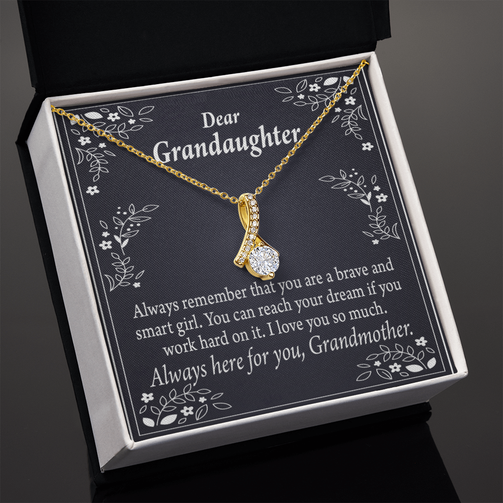 To My Granddaughter For Brave and Smart Granddaughter Alluring Ribbon Necklace Message Card-Express Your Love Gifts