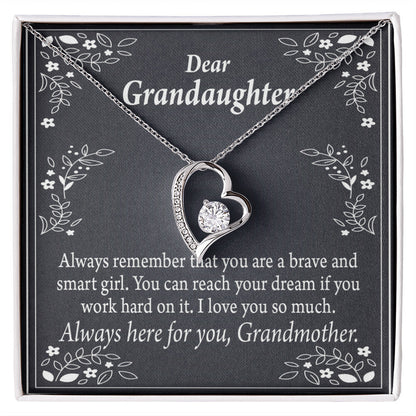 To My Granddaughter For Brave and Smart Granddaughter Forever Necklace w Message Card-Express Your Love Gifts