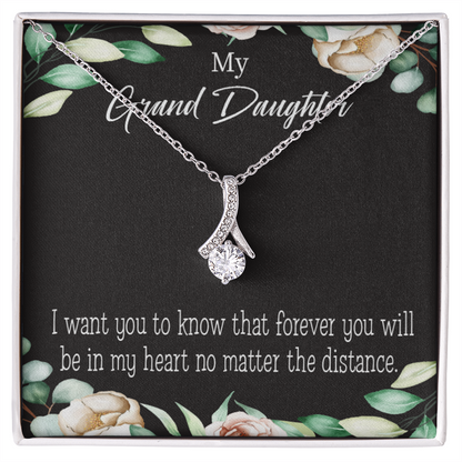 To My Granddaughter Forever in My Heart Alluring Ribbon Necklace Message Card-Express Your Love Gifts