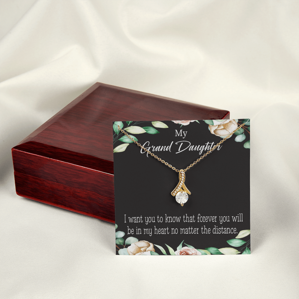 To My Granddaughter Forever in My Heart Alluring Ribbon Necklace Message Card-Express Your Love Gifts