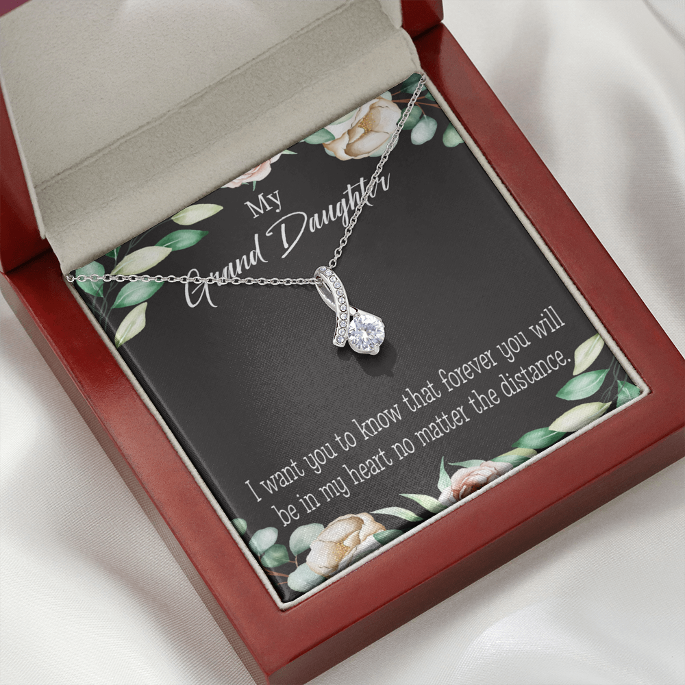 To My Granddaughter Forever in My Heart Alluring Ribbon Necklace Message Card-Express Your Love Gifts