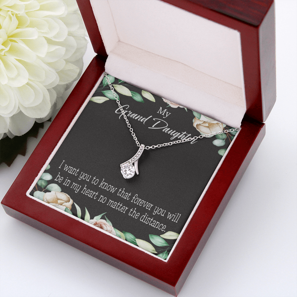 To My Granddaughter Forever in My Heart Alluring Ribbon Necklace Message Card-Express Your Love Gifts