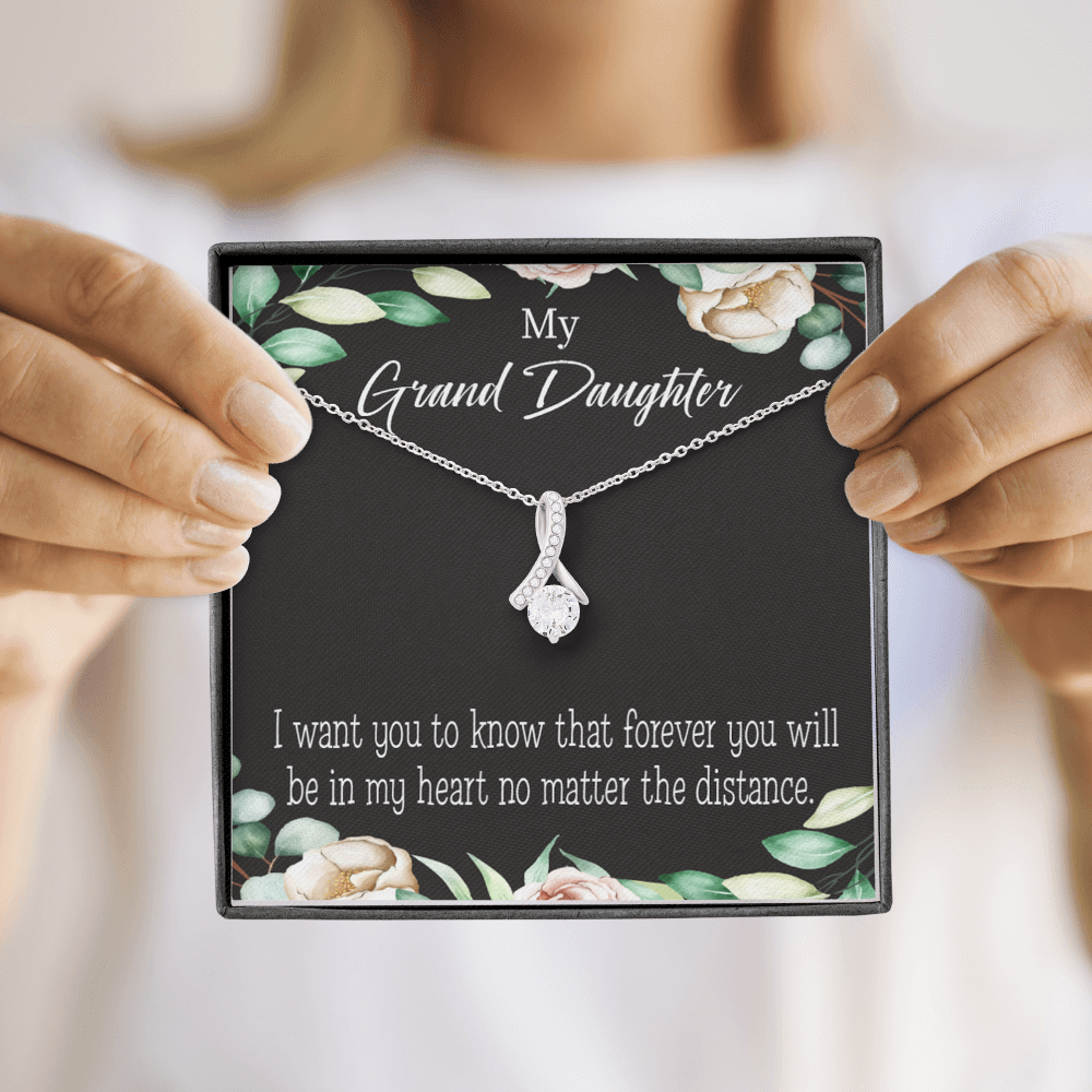To My Granddaughter Forever in My Heart Alluring Ribbon Necklace Message Card-Express Your Love Gifts