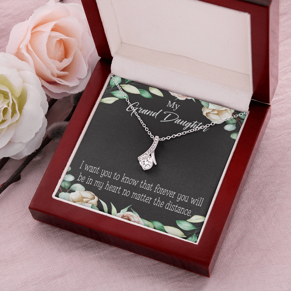 To My Granddaughter Forever in My Heart Alluring Ribbon Necklace Message Card-Express Your Love Gifts