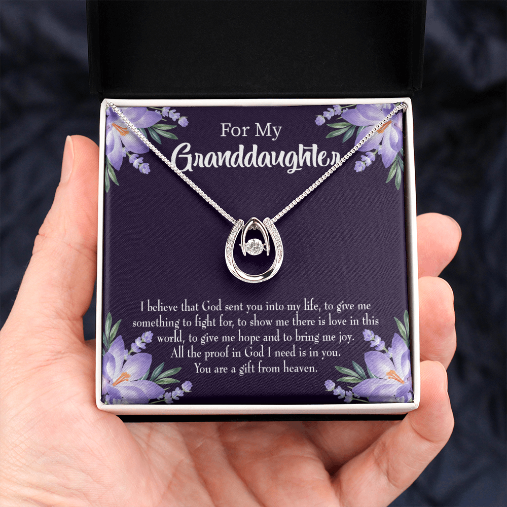 To My Granddaughter Gift From Heaven Lucky Horseshoe Necklace Message Card 14k w CZ Crystals-Express Your Love Gifts
