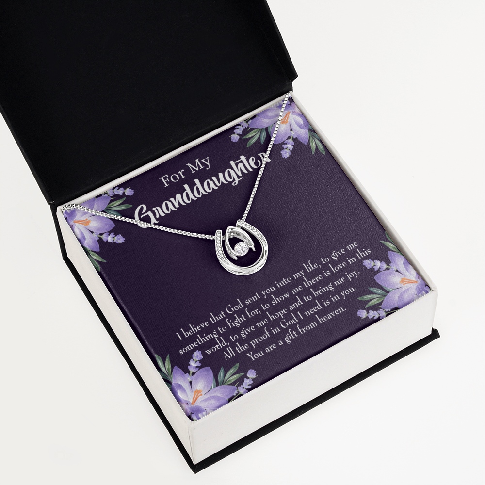 To My Granddaughter Gift From Heaven Lucky Horseshoe Necklace Message Card 14k w CZ Crystals-Express Your Love Gifts
