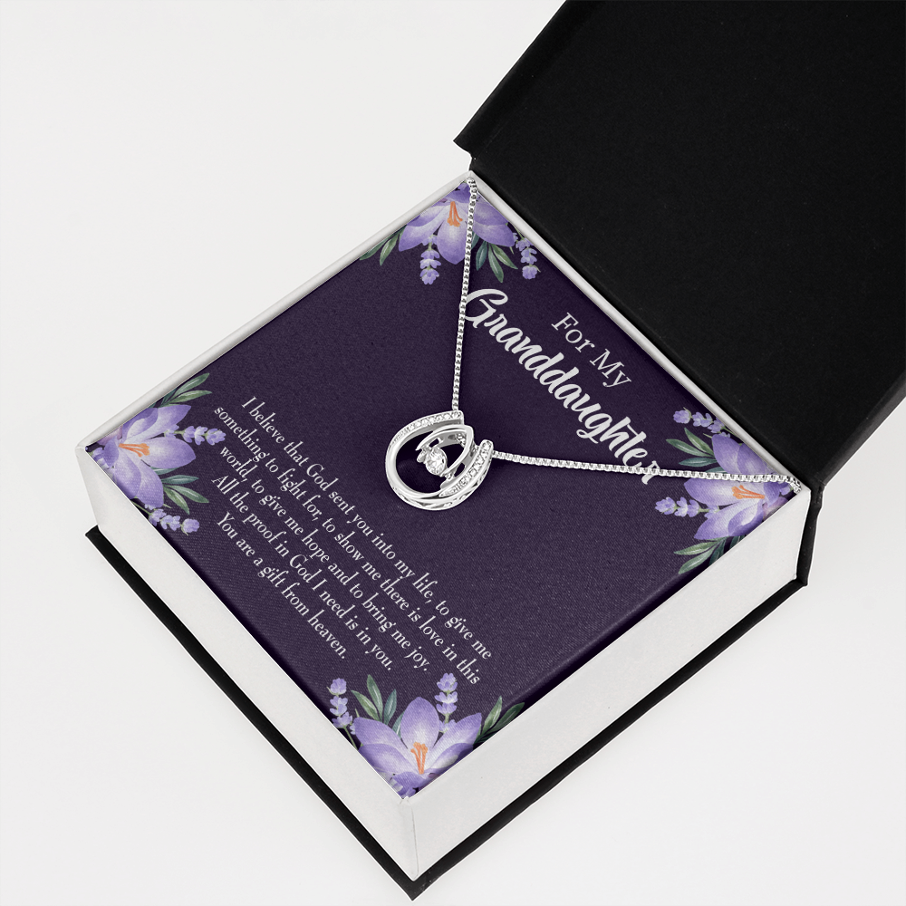 To My Granddaughter Gift From Heaven Lucky Horseshoe Necklace Message Card 14k w CZ Crystals-Express Your Love Gifts