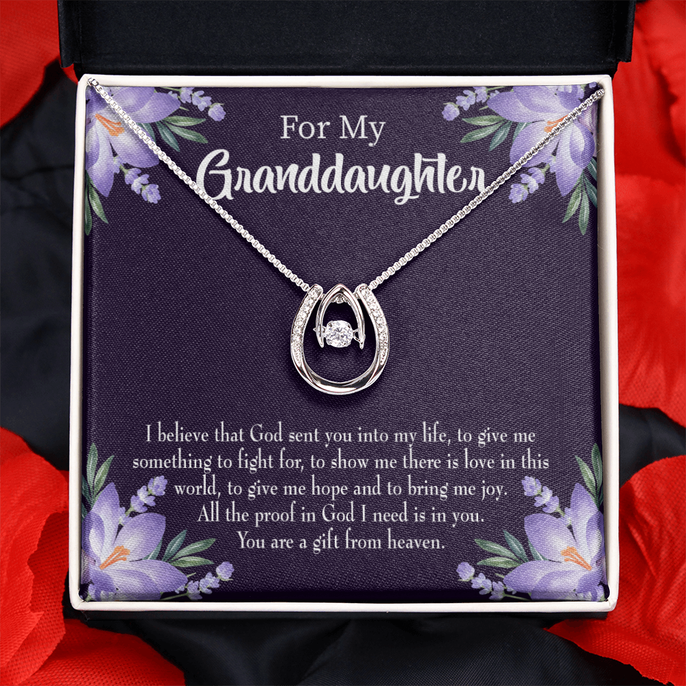 To My Granddaughter Gift From Heaven Lucky Horseshoe Necklace Message Card 14k w CZ Crystals-Express Your Love Gifts