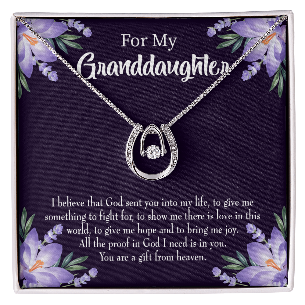 To My Granddaughter Gift From Heaven Lucky Horseshoe Necklace Message Card 14k w CZ Crystals-Express Your Love Gifts