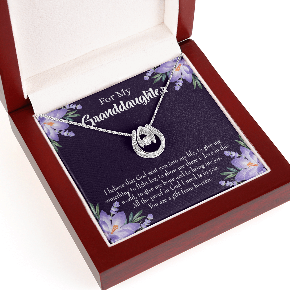 To My Granddaughter Gift From Heaven Lucky Horseshoe Necklace Message Card 14k w CZ Crystals-Express Your Love Gifts