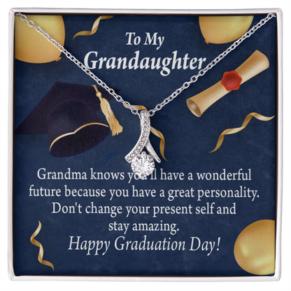 To My Granddaughter Granddaughter Graduation Gift Alluring Ribbon Necklace Message Card-Express Your Love Gifts