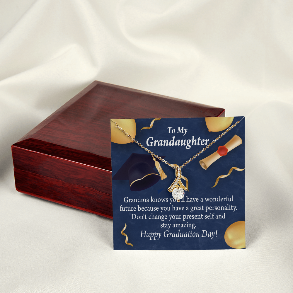To My Granddaughter Granddaughter Graduation Gift Alluring Ribbon Necklace Message Card-Express Your Love Gifts
