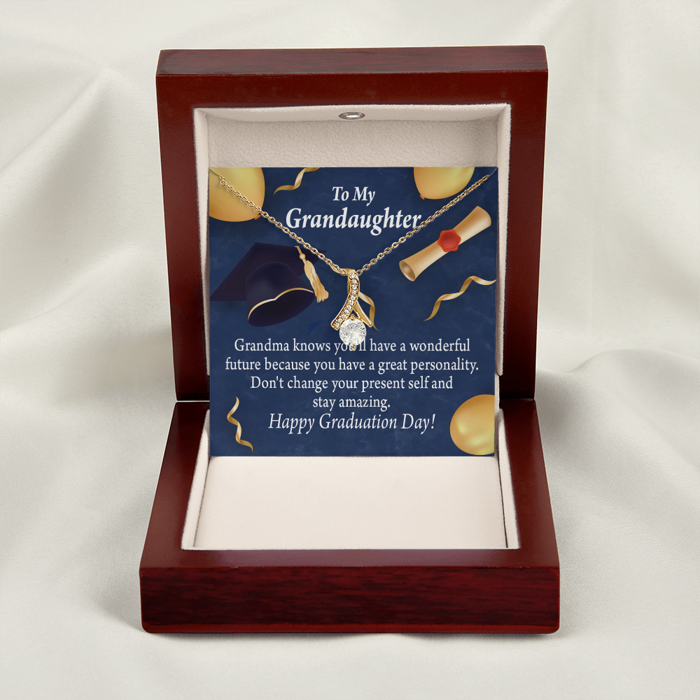 To My Granddaughter Granddaughter Graduation Gift Alluring Ribbon Necklace Message Card-Express Your Love Gifts