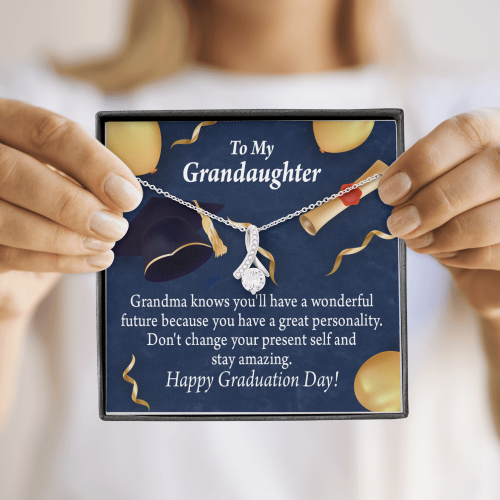 To My Granddaughter Granddaughter Graduation Gift Alluring Ribbon Necklace Message Card-Express Your Love Gifts