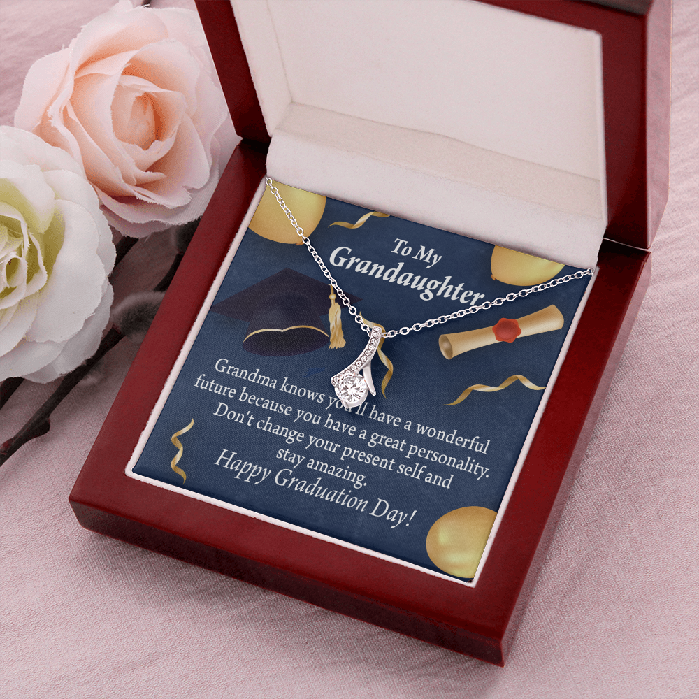 To My Granddaughter Granddaughter Graduation Gift Alluring Ribbon Necklace Message Card-Express Your Love Gifts