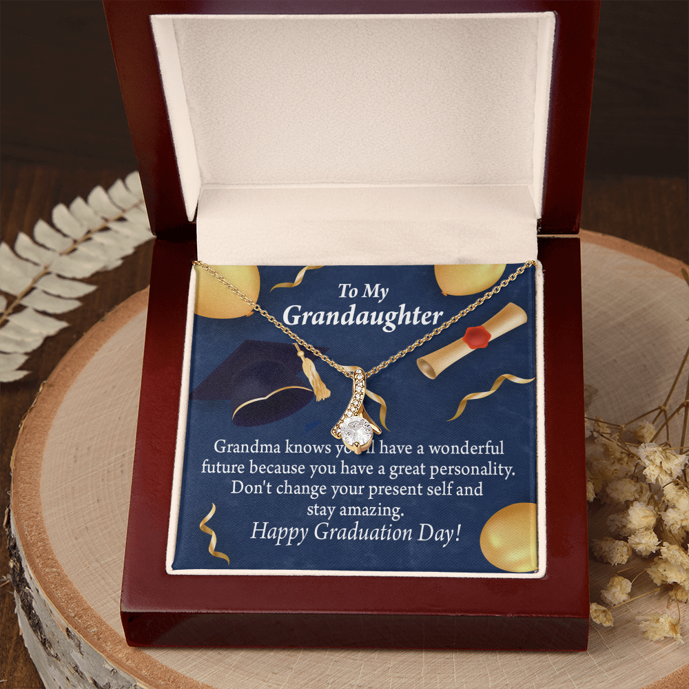 To My Granddaughter Granddaughter Graduation Gift Alluring Ribbon Necklace Message Card-Express Your Love Gifts
