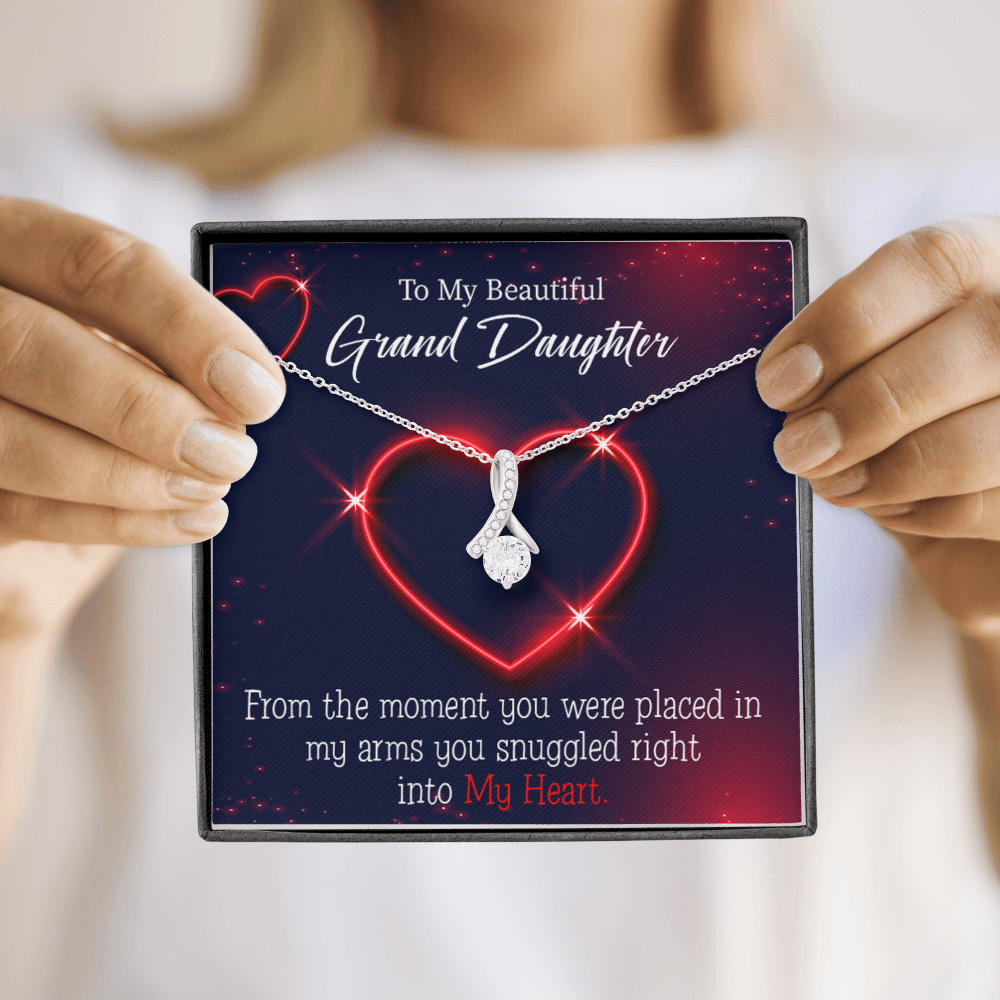 To My Granddaughter GrandDaughter in My Heart Alluring Ribbon Necklace Message Card-Express Your Love Gifts