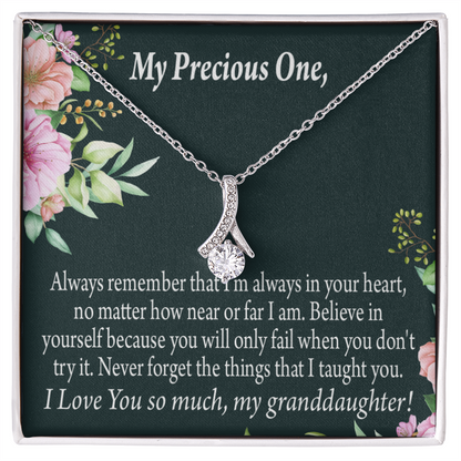 To My Granddaughter Granddaughter Inspirational Message from Grandma Alluring Ribbon Necklace Message Card-Express Your Love Gifts