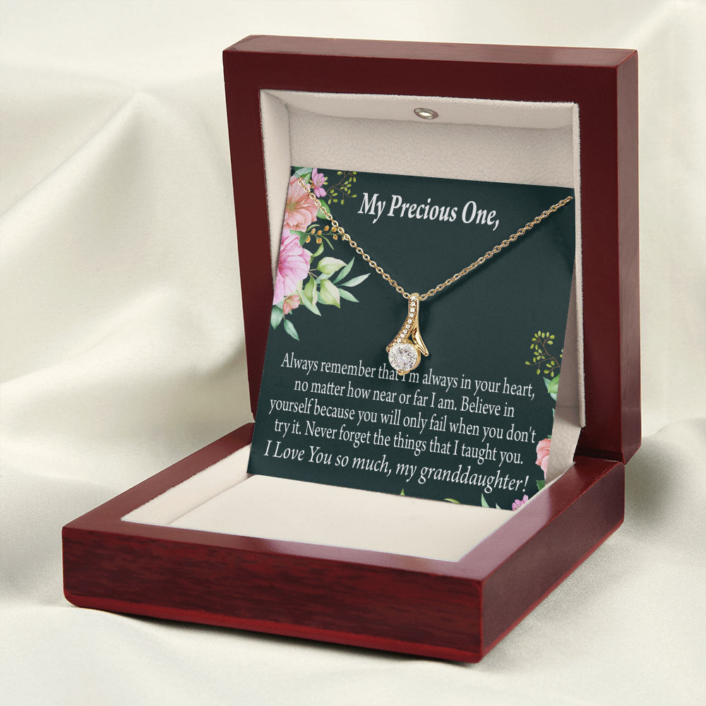 To My Granddaughter Granddaughter Inspirational Message from Grandma Alluring Ribbon Necklace Message Card-Express Your Love Gifts