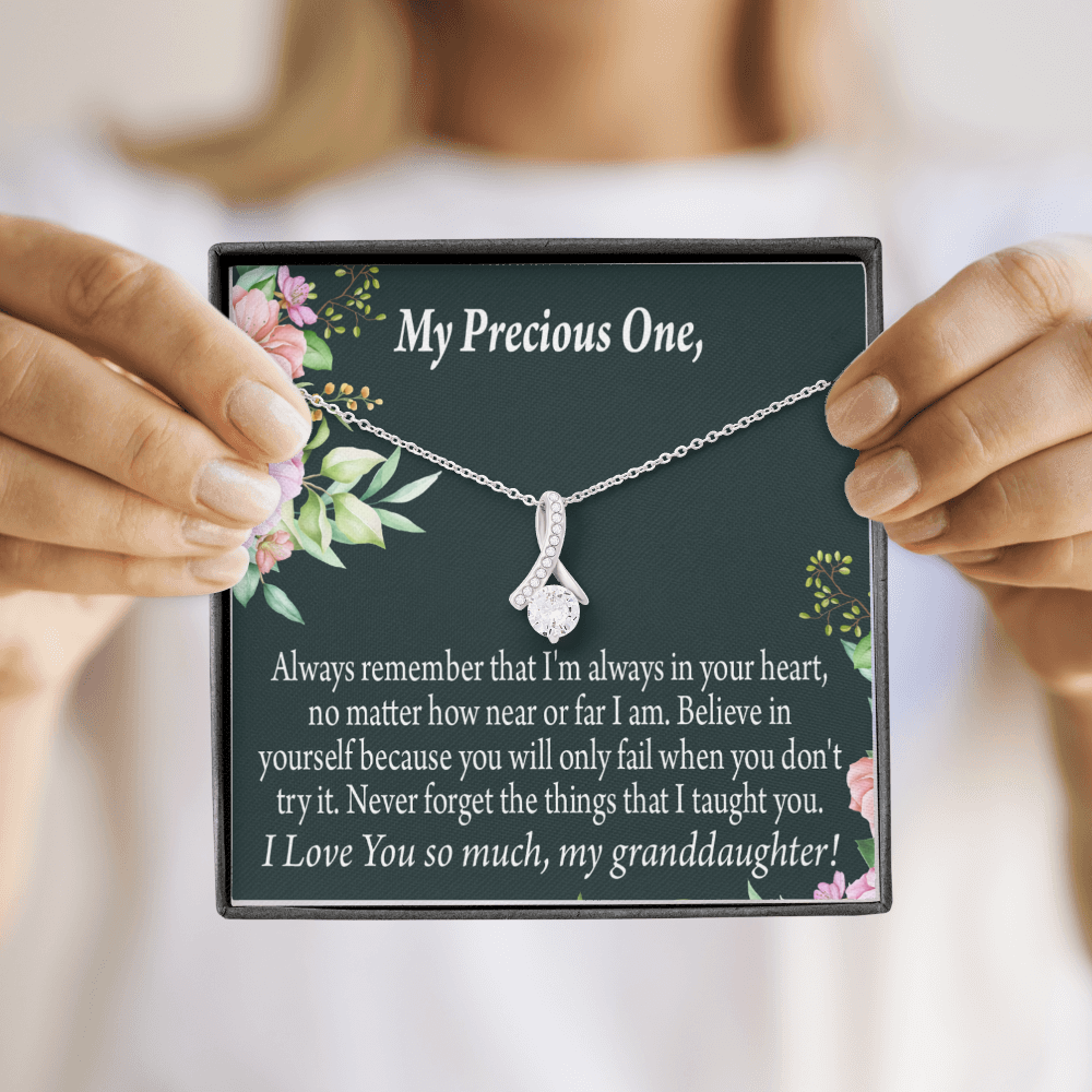 To My Granddaughter Granddaughter Inspirational Message from Grandma Alluring Ribbon Necklace Message Card-Express Your Love Gifts