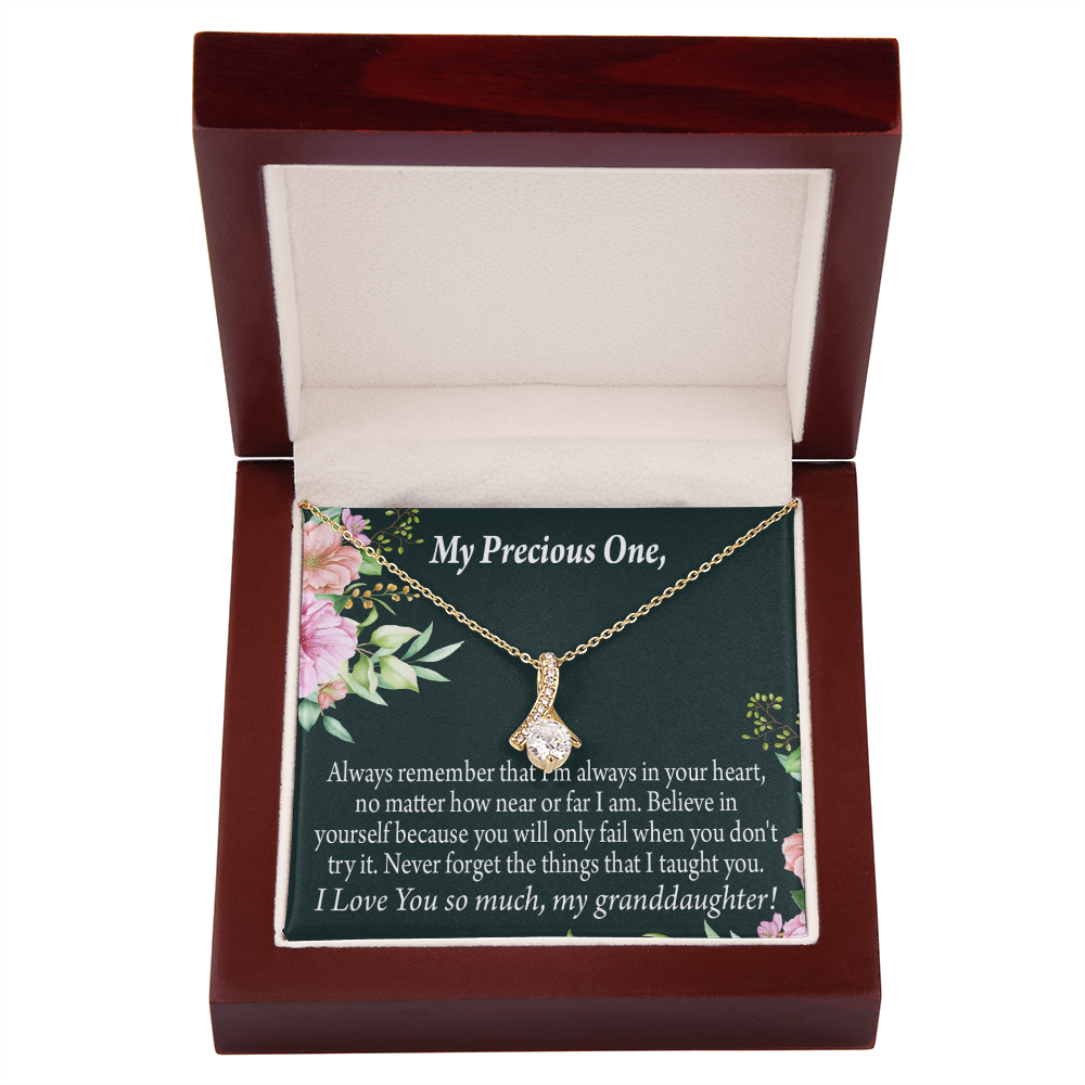 To My Granddaughter Granddaughter Inspirational Message from Grandma Alluring Ribbon Necklace Message Card-Express Your Love Gifts