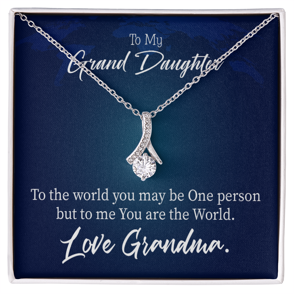 To My Granddaughter Granddaughter is my World Alluring Ribbon Necklace Message Card-Express Your Love Gifts