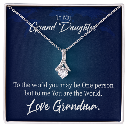 To My Granddaughter Granddaughter is my World Alluring Ribbon Necklace Message Card-Express Your Love Gifts