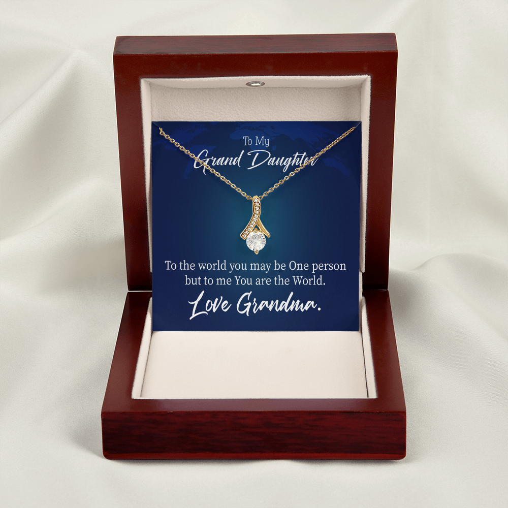 To My Granddaughter Granddaughter is my World Alluring Ribbon Necklace Message Card-Express Your Love Gifts