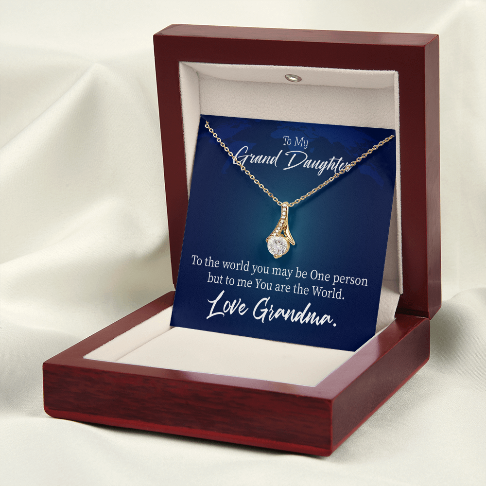 To My Granddaughter Granddaughter is my World Alluring Ribbon Necklace Message Card-Express Your Love Gifts
