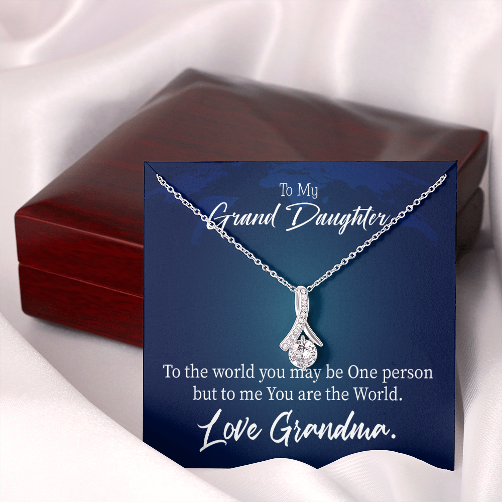 To My Granddaughter Granddaughter is my World Alluring Ribbon Necklace Message Card-Express Your Love Gifts