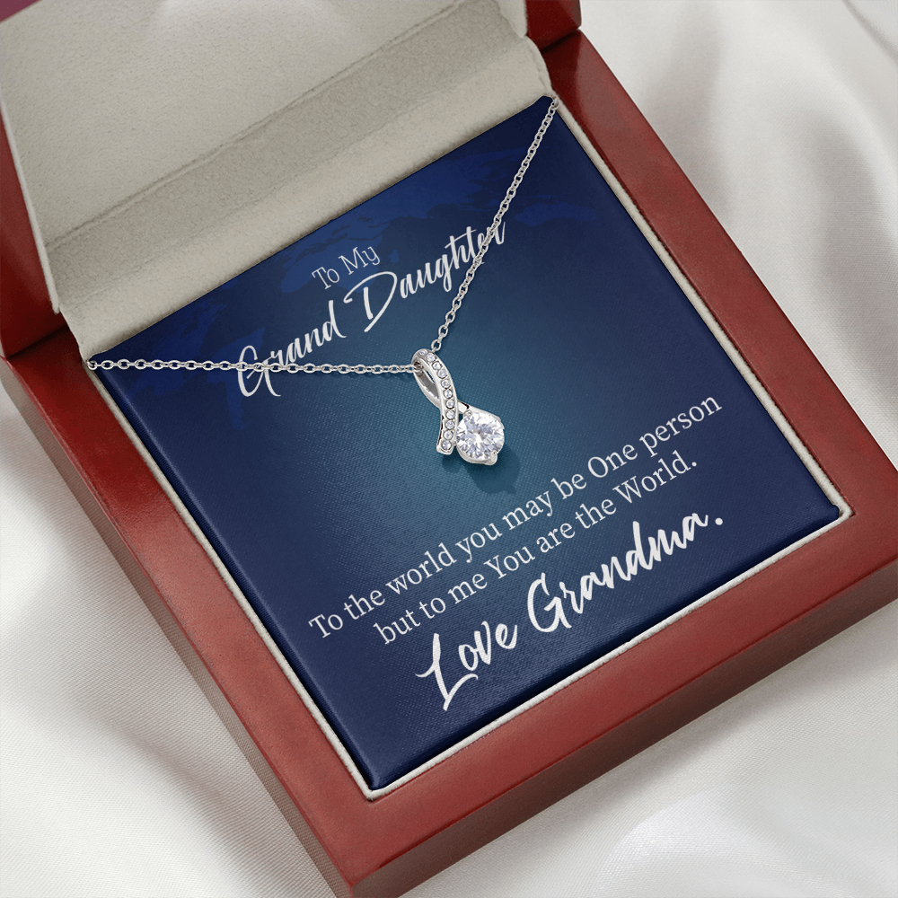 To My Granddaughter Granddaughter is my World Alluring Ribbon Necklace Message Card-Express Your Love Gifts