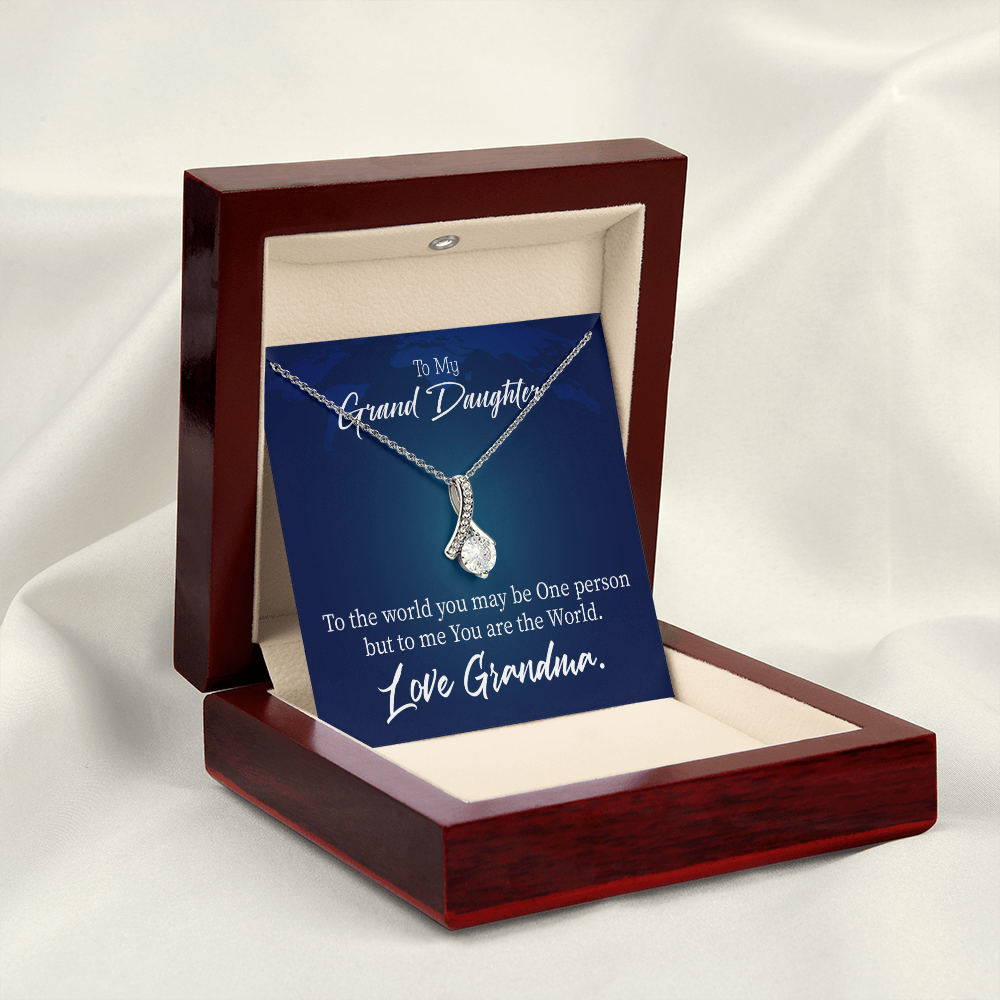 To My Granddaughter Granddaughter is my World Alluring Ribbon Necklace Message Card-Express Your Love Gifts
